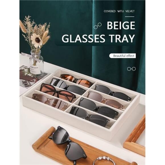 Sunglass Organizer Tray, Beige Velvet Glasses Organizer Trays,Eyeglasses Watches - Picture 4 of 7